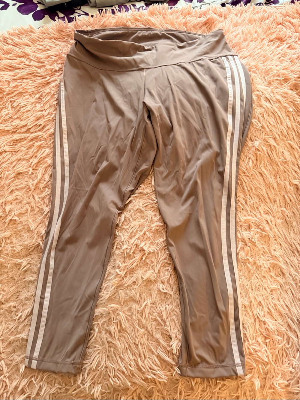 adidas Mauve Athletic Leggings with Light Stripe Accents